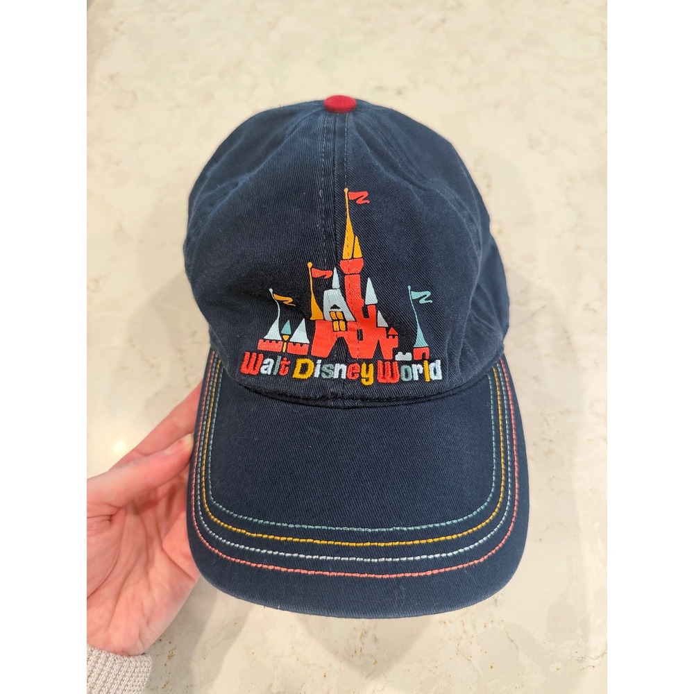 Walt Disney‎ World Junk Food Navy Blue Castle Rainbow Stitch Baseball Hat Cap